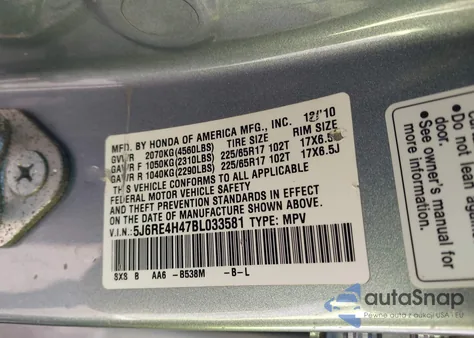 2011 Honda Cr-V Se z USA, uszkodzony, nr VIN 5J6RE4H47BL033581